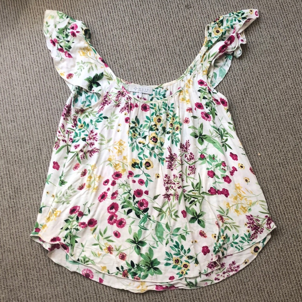 Floral printed flutter-sleeve shirt